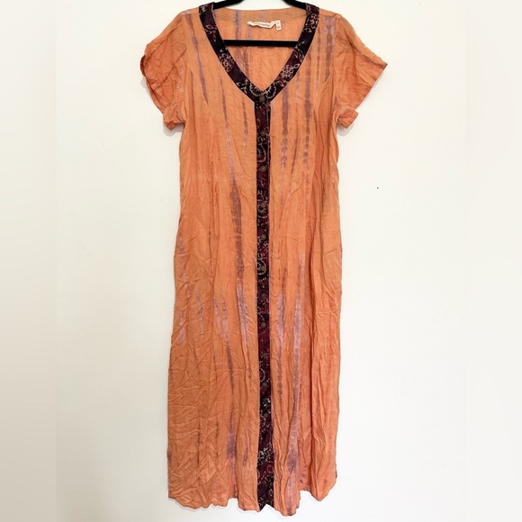 SOFT SURROUNDINGS Size PL Sunset Bali Batik Tie Dye Button Front Maxi Dress - Picture 1 of 5